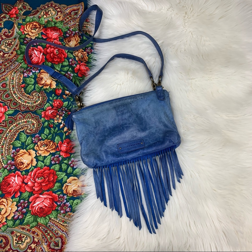 Lucky Brand Blue Leather Fringe Crossbody Bag